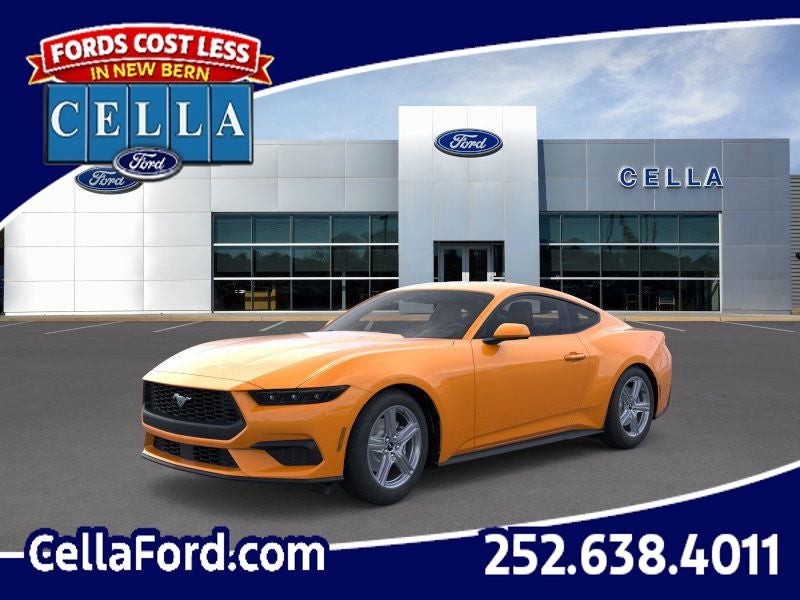 2026 Ford Mustang EcoBoost Fastback in Orange Fury Metallic Tri-Coat — front three-quarter view