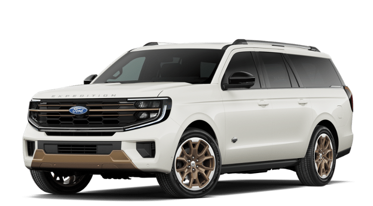 2027 Ford Expedition MAX King Ranch in Star White Metallic Tri-Coat — front three-quarter view