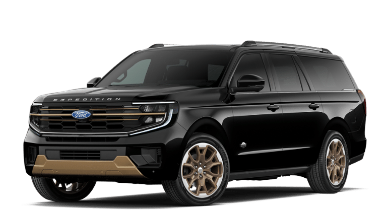 2027 Ford Expedition MAX King Ranch in Agate Black Metallic — front three-quarter view