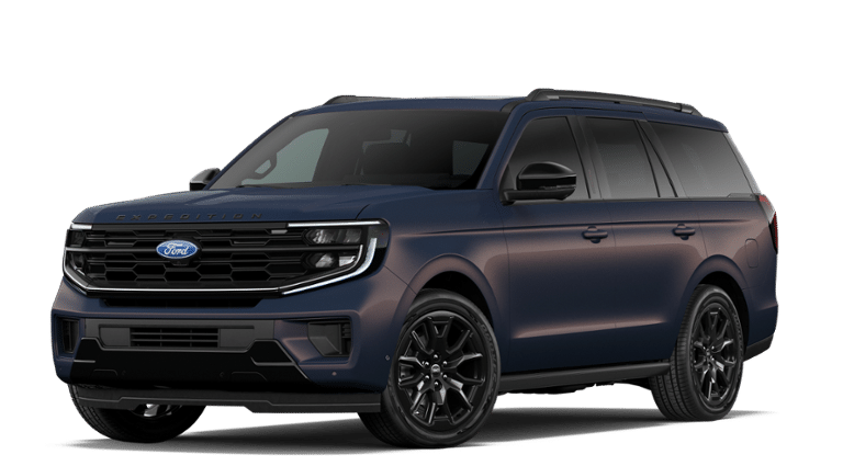 2027 Ford Expedition Platinum in Blue Ember Metallic — front three-quarter view