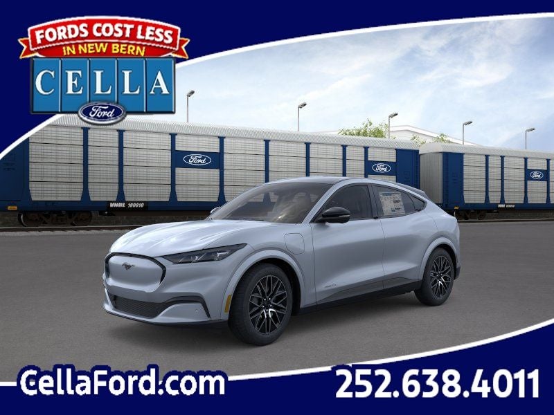 2026 Ford Mustang Mach-E Premium in Glacier Gray Metallic Tri-Coat — front three-quarter view