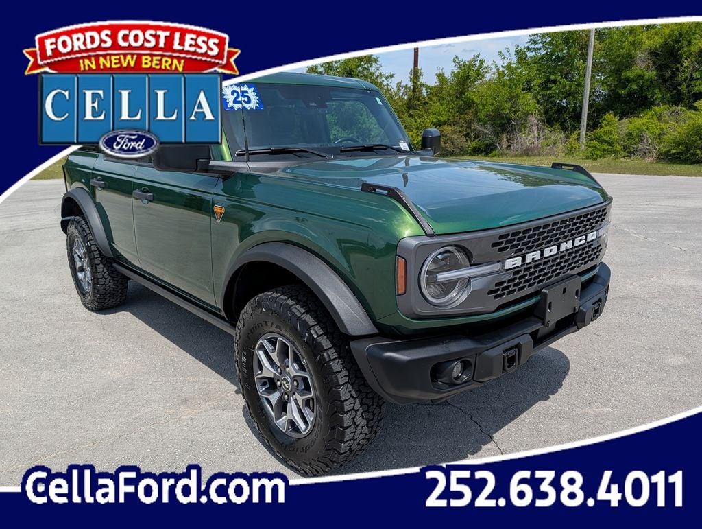2025 Ford Bronco Badlands in Eruption Green Metallic — front three-quarter view
