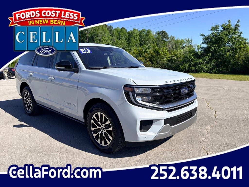 2025 Ford Expedition Platinum in Space Silver Metallic — front three-quarter view