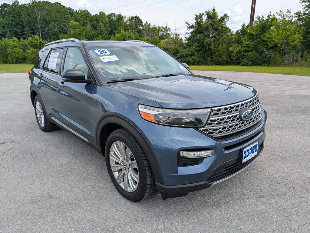 2020 Ford Explorer Limited in Blue Metallic — front three-quarter view