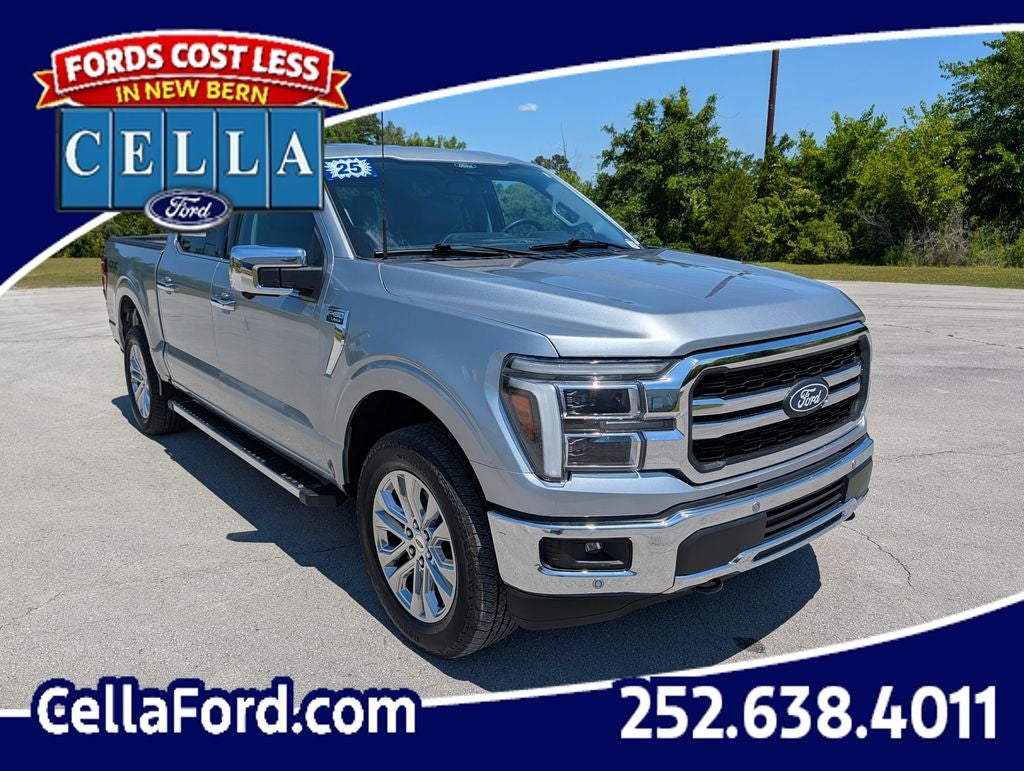 2025 Ford F-150 Lariat in Iconic Silver Metallic — front three-quarter view