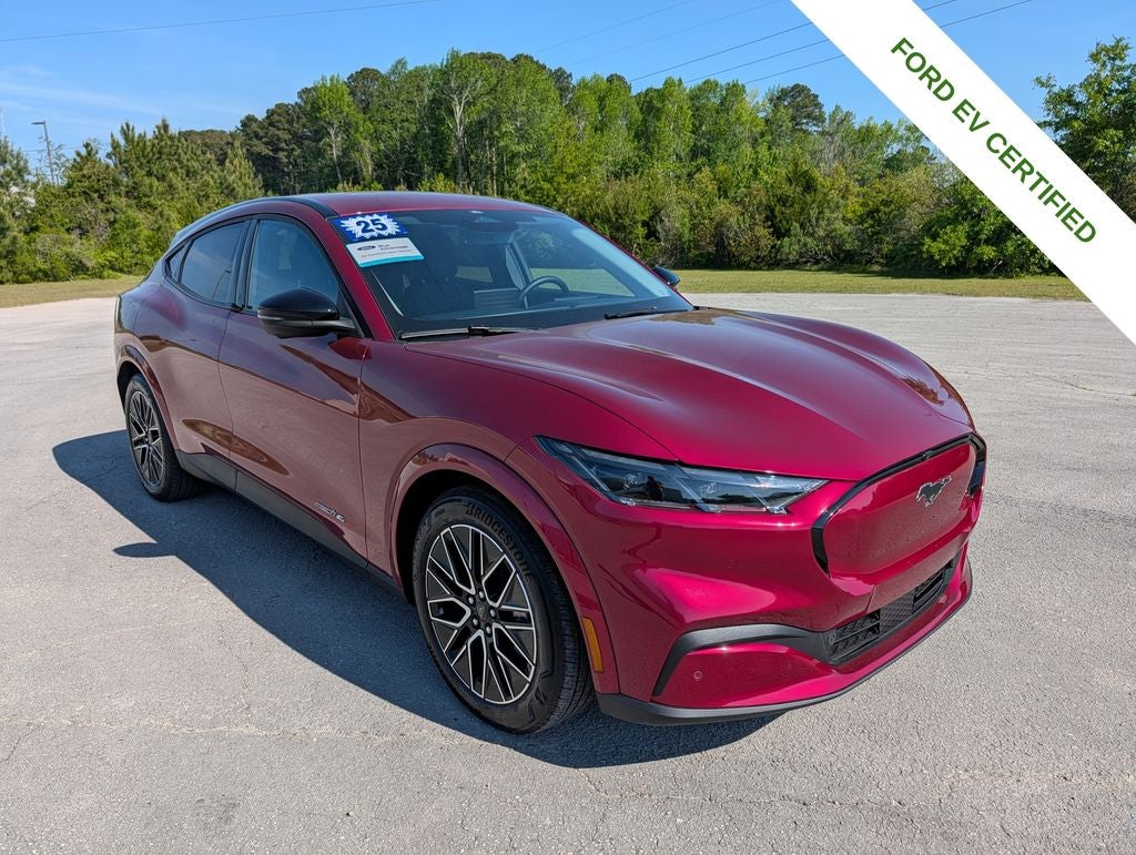 2025 Ford Mustang Mach-E Premium in Molten Magenta Metallic Tinted Clearcoat — front three-quarter view