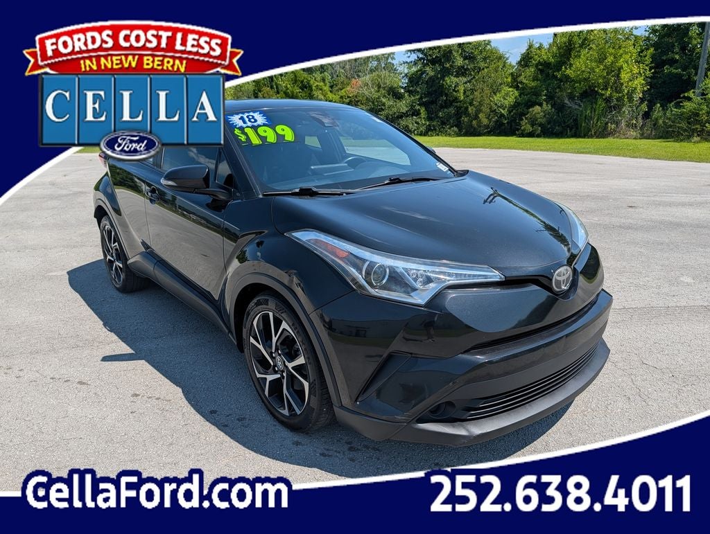 2018 Toyota C-HR XLE in Black Sand Pearl — front three-quarter view